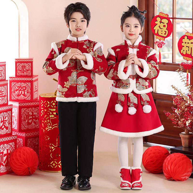 妃恋朵2026提花儿童唐装拜年服