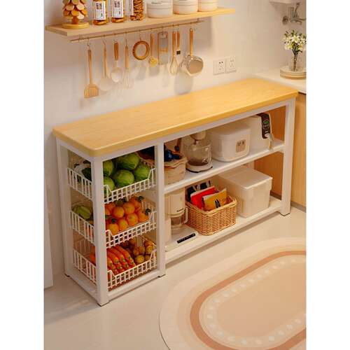 厨房置物架多功能落地多层家用极窄桌子工作台储物柜收纳窄边柜子