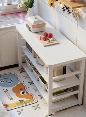 厨房置物架落地式多层收纳架储物柜置地式白色微波炉架多功能柜式