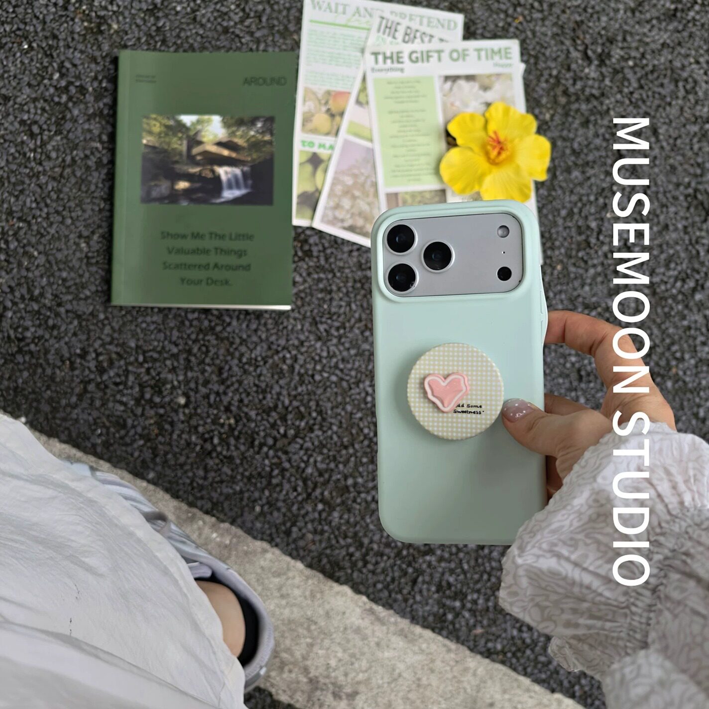 MUSEMOON|青雾桃心 奶黄格纹粉桃爱心支架薄荷奶绿液态硅胶手机壳适用苹果17华为mate80Pura90苹果17荣耀600