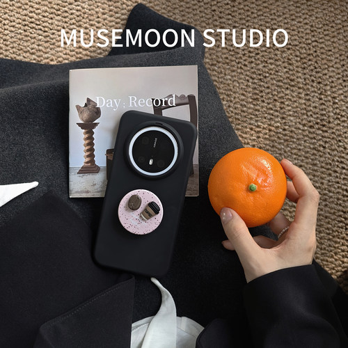 MUSEMOON｜Coffe日记 复古美式ins风黑松露咖啡杯支架高级黑液态硅胶手机壳适用Phone17pro华为mate80p90x300