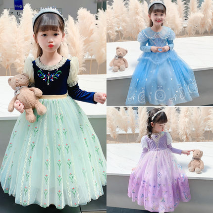 女童秋冬连衣裙2023新款冰雪奇缘爱莎公主裙子中小童白雪连衣裙新