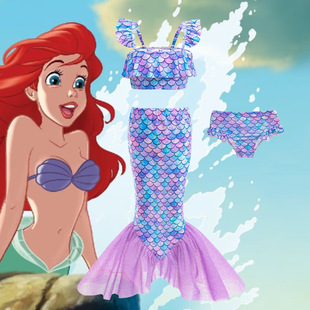 美人鱼公主裙分体游泳衣套装女童温泉度假拍照鱼尾巴游泳衣三件套