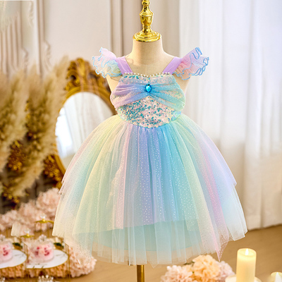 女童美人鱼亮片薄纱公主裙
