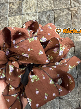 【实拍】上头蓬松显发量夸张个性洋气碎花美拉德复古马尾头绳发饰