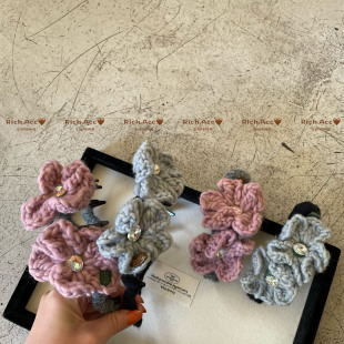 超美粉蓝色手工针织花朵发饰甜美温柔气质少女发箍懒人夹 实拍