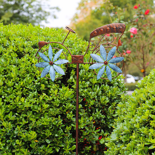 户外风车花园阳台庭院铁艺旋转装饰摆件自行车模型创意造景布置