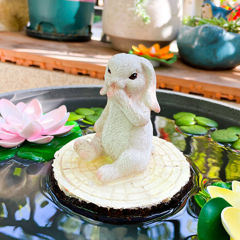 可爱兔子浮水摆件户外庭院装饰品