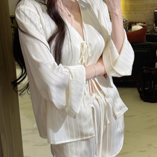 春夏季 宽松长袖 乐几言条纹天丝睡衣女款 2025新款 女 长裤 家居服套装