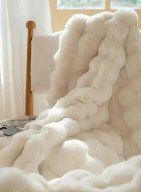 1pc Cozy Faux Rabbit Fleece Blanket Throw for Bedroom, Gue