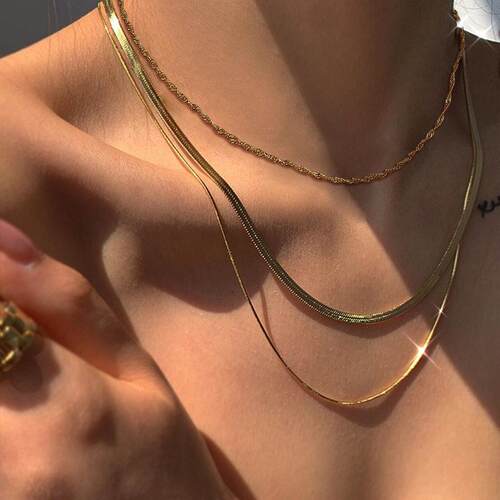 gold necklace Collarbone chain蛇骨链长版项链多层叠戴锁骨链女