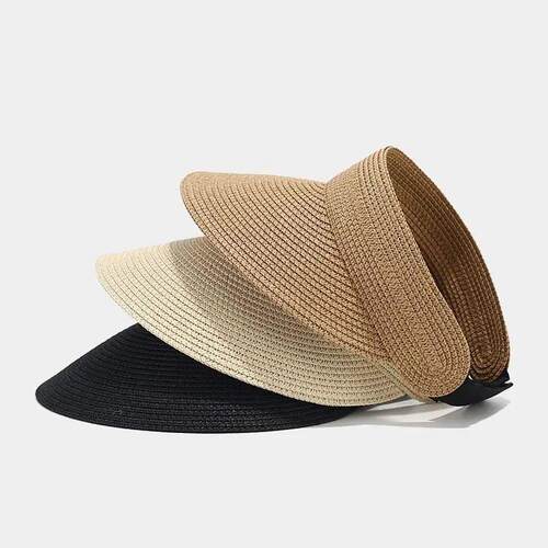 Summer Solid Sun Hat Straw Hat Foldable Top Visor Cap For Wo