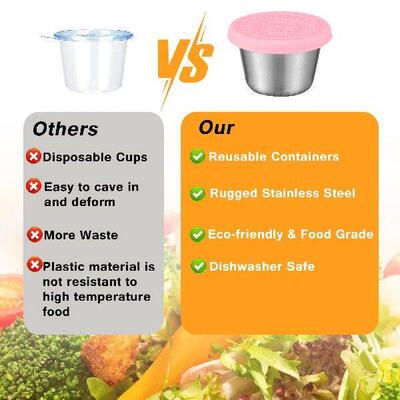 6 Pcs 304 Stainless Steel Sauce Cup with Silicone Lid 6pcs