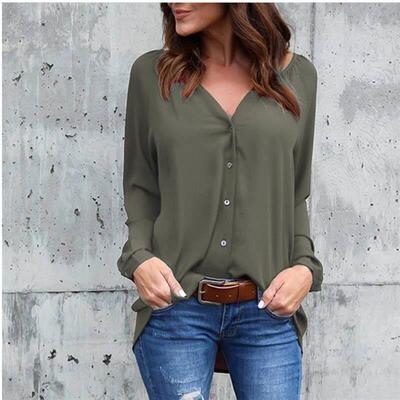 Women V-neck T Shirt OL Tops Casual ladies Chiffon shirts5XL