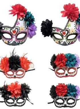 Halloween Masks With Fire Devil Flowers Mexico Day