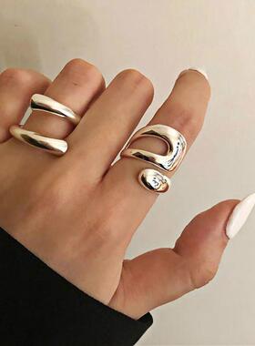 Open ring girl覆古夸张交错几何关节戒指ins风简约开 口戒指女