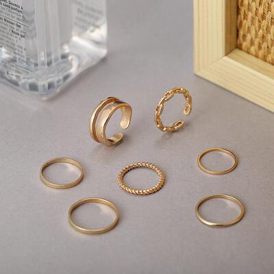 rings women 7-piece set 合金金色戒指女覆古炼条戒指组套7件套