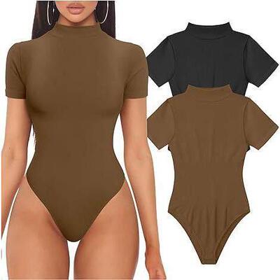 Ribbed high neck short sleeved top yoga jumpsuit瑜伽连身衣女