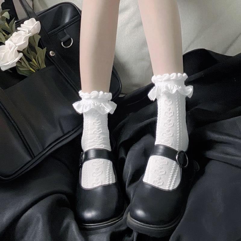 Lolita Girls Satin Lace Bubble Short Socks Versatile and Cut