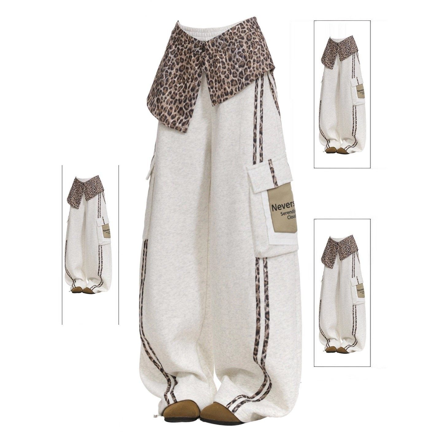 英国DGKP2025秋冬季新款豹纹屁帘运动卫裤女慵懒加绒阔腿工装裤子