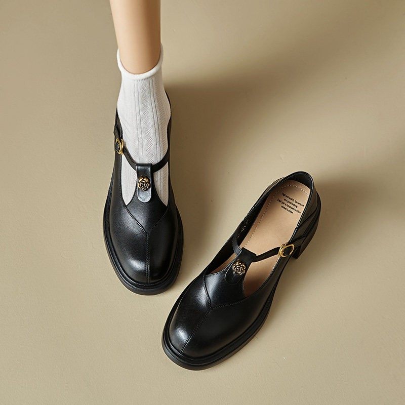 ins一眼之恋！山茶花~真皮覆古玛丽珍丁字鞋厚底乐福鞋高跟小皮鞋,女鞋,玛丽珍鞋,淘宝优惠券,粉丝福利购,淘宝优惠卷