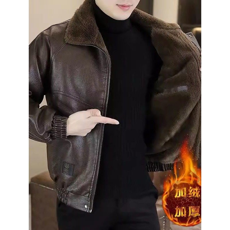 皮尔卡丹男士夹克外套冬季新款加绒厚保暖防风翻领机车皮衣服短款,男装,皮衣,淘宝优惠券,粉丝福利购,淘宝优惠卷