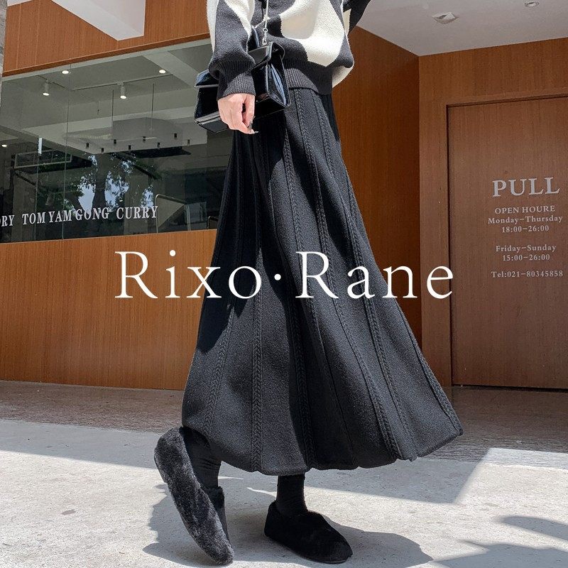 法国Rixo Rane美到醉心?黑色针织半身裙螺纹加厚大摆裙高腰a字裙,女装/女士精品,大码半身裙,淘宝优惠券,粉丝福利购,淘宝优惠卷