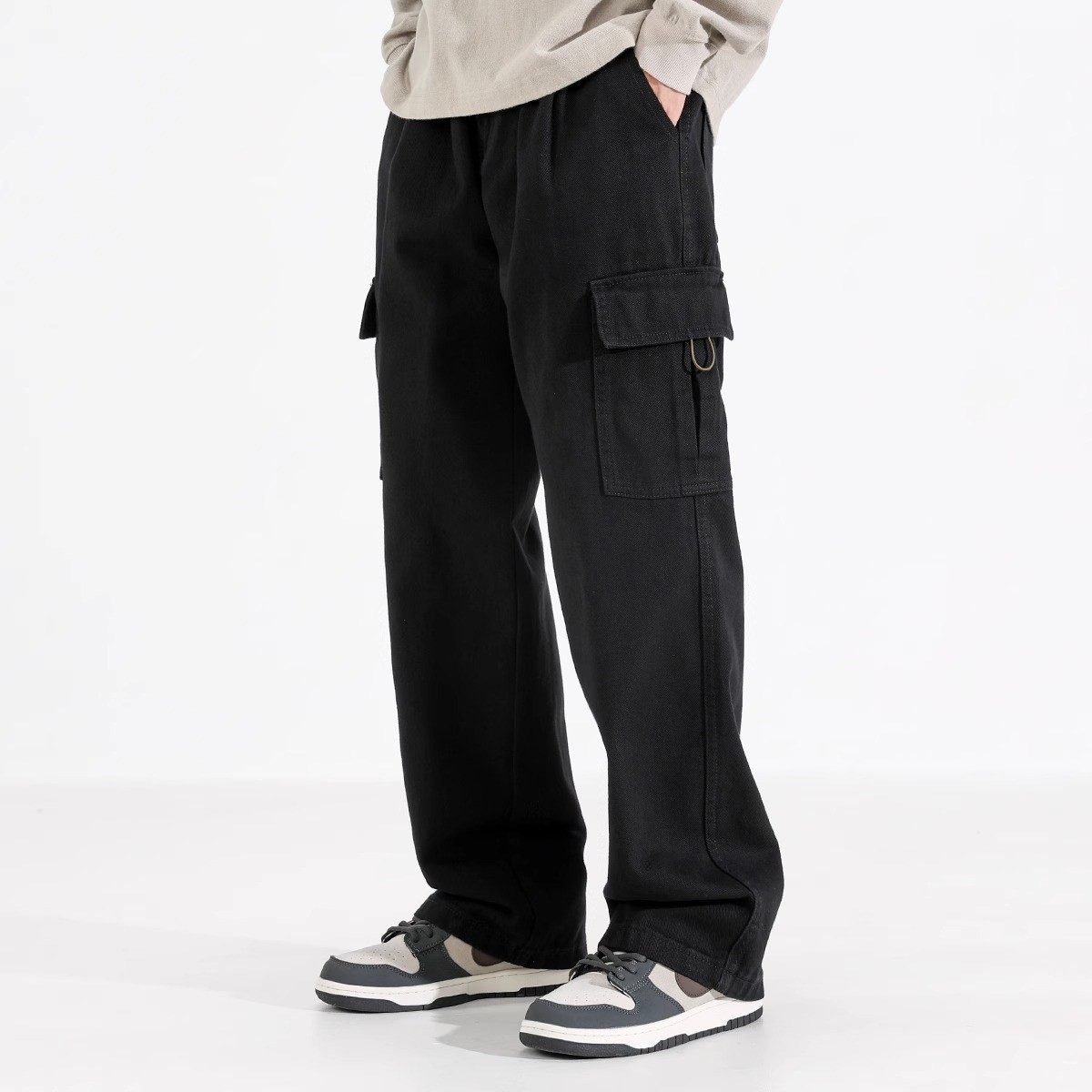 it Afternnaths潮牌?黑色工装裤男秋冬季新款休闲直筒多口袋阔腿,男装,大码下装,淘宝优惠券,粉丝福利购,淘宝优惠卷