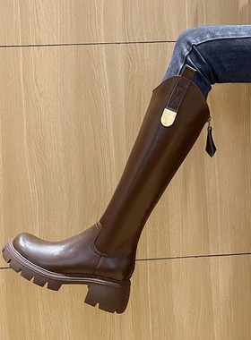 guidi fame厚底长筒靴女2025秋冬新款不过膝骑士靴加绒真皮高筒靴