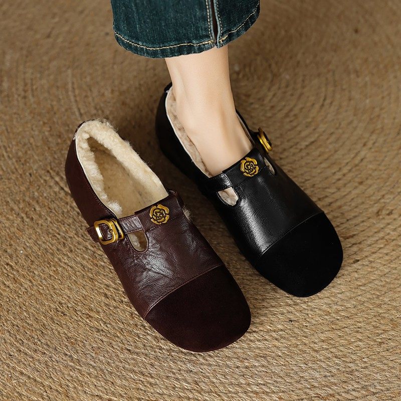 意大利Corso Venezia~复古小羊皮玛丽珍小皮鞋圆头加绒羊羔毛毛鞋,女鞋,深口单鞋,淘宝优惠券,粉丝福利购,淘宝优惠卷