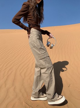 英国Next Road阔腿工装裤女2025春秋新款高腰显瘦运动休闲直筒裤