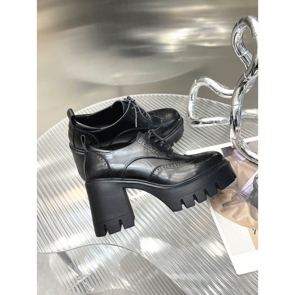 粗跟小皮鞋女英伦风2025年春季新款真皮覆古单鞋厚底布洛克高跟鞋,女鞋,深口单鞋,淘宝优惠券,粉丝福利购,淘宝优惠卷