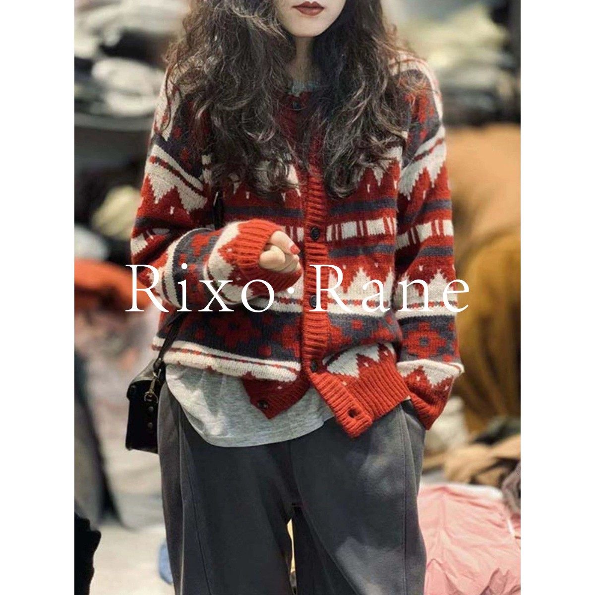 法国Rixo Rane 好物推荐?圣诞红菱格针织开衫女拼色软糯毛衣外套,女装/女士精品,大码内搭,淘宝优惠券,粉丝福利购,淘宝优惠卷