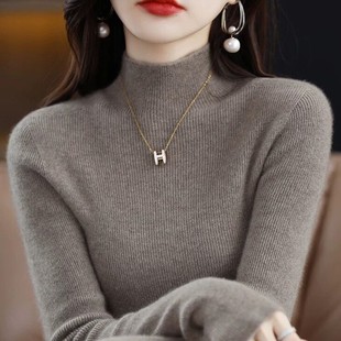 2025秋冬季新款100纯色羊绒衫女士半高领毛衣百搭羊毛针织打底衫