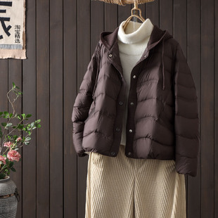 韩版针织连帽短款羽绒服女2025冬季新款时尚小个子白鸭绒保暖外套