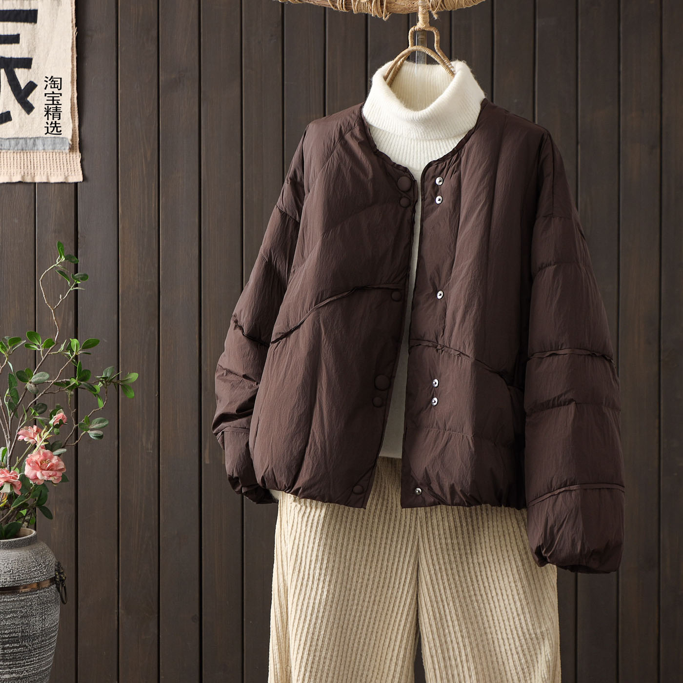 轻薄短款圆领羽绒服女2025冬季新款韩版宽松百搭90白鸭绒保暖外套