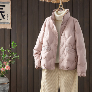 新国标90白鸭绒羽绒服女短款2024新款秋冬时尚小个子立领轻薄外套
