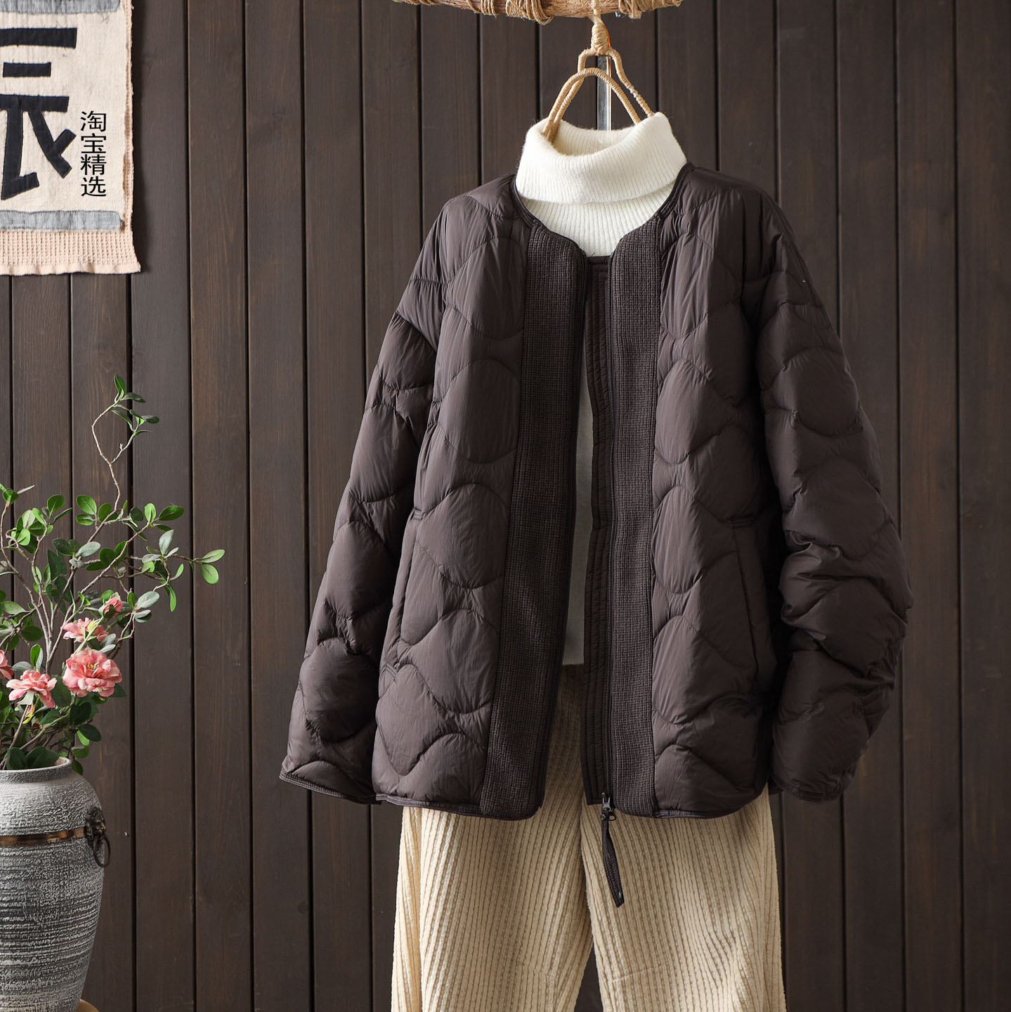 新国标90鸭绒圆领大版羽绒服女冬