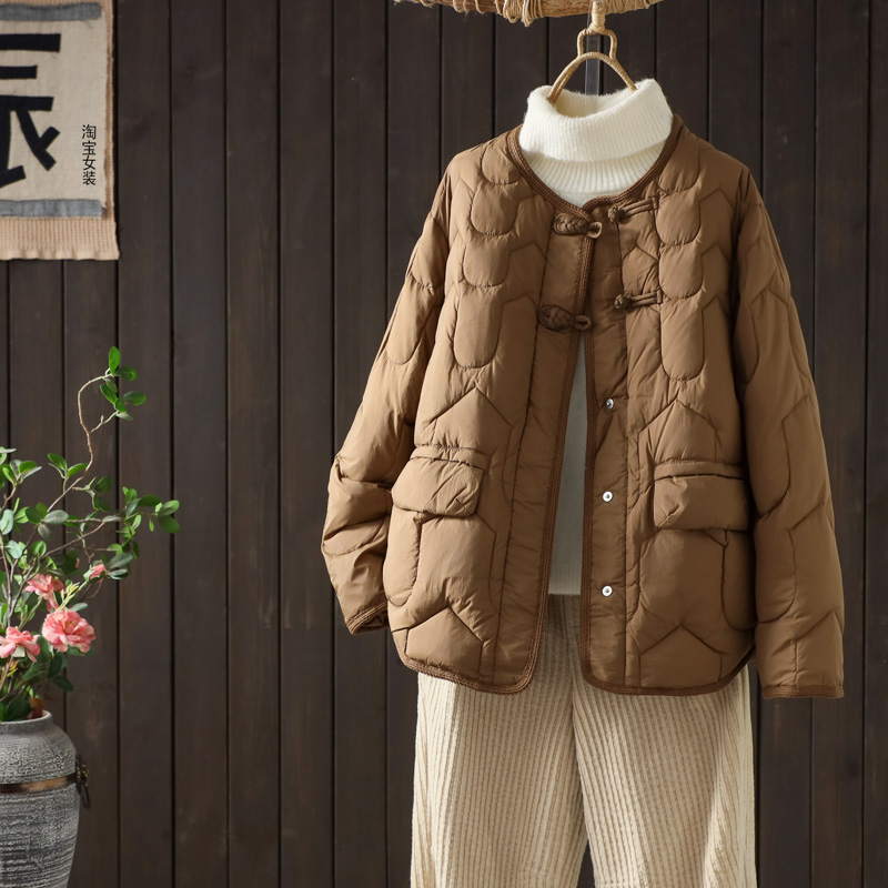 国风圆领90白鸭绒轻薄羽绒服女冬