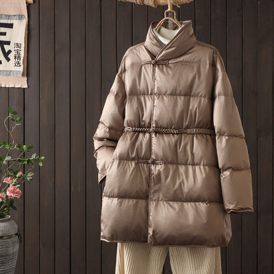 高级感国风中长款收腰羽绒服女冬