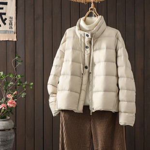 文艺范90白鸭绒羽绒服女短款冬季新款立领时尚百搭简约保暖外套潮