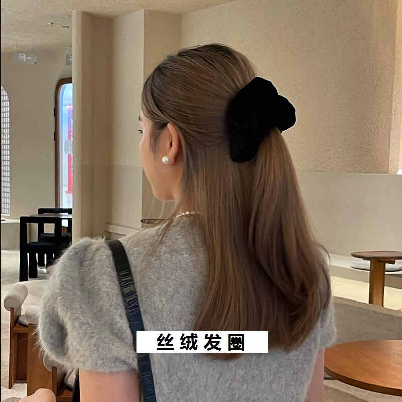 丝绒发圈大肠发圈高级感气质黑色韩国ins风发饰简约大肠圈头花