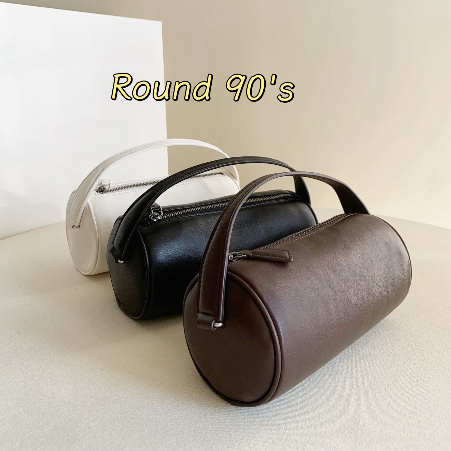 新款row包Round90's圆筒包笔袋包柔软小羊皮手提手拿女包