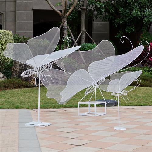 户外不锈钢铁艺镂空蝴蝶园林景观仿真蜻蜓雕塑小区草坪售楼部摆件