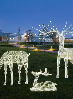 不锈钢镂空鹿摆件动物象蜗牛金属铁艺钢丝梅花鹿雕塑园林景观装饰