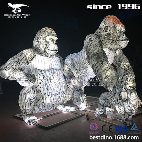 大型灯会彩灯工厂史前动物大猩猩一家LED灯亮化工程夜游彩灯花灯