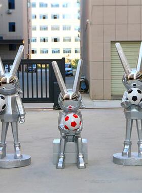 潮牌网红抽象太空兔摆件大型玻璃钢卡通兔子雕塑酒吧餐饮落地装饰