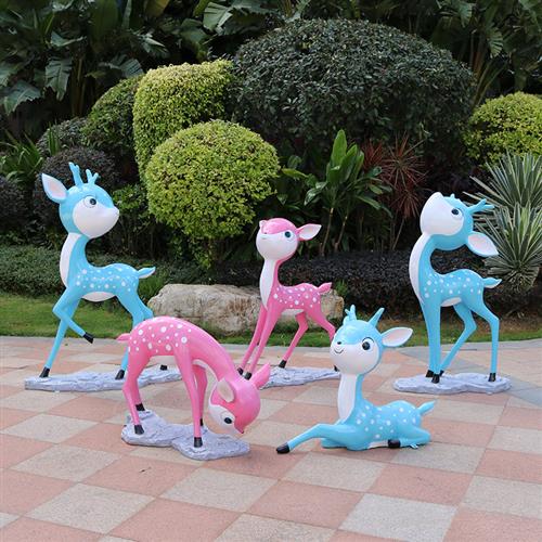 户外玻璃钢卡通九色鹿雕塑模型国产原型庭院别墅园林美陈落地摆件