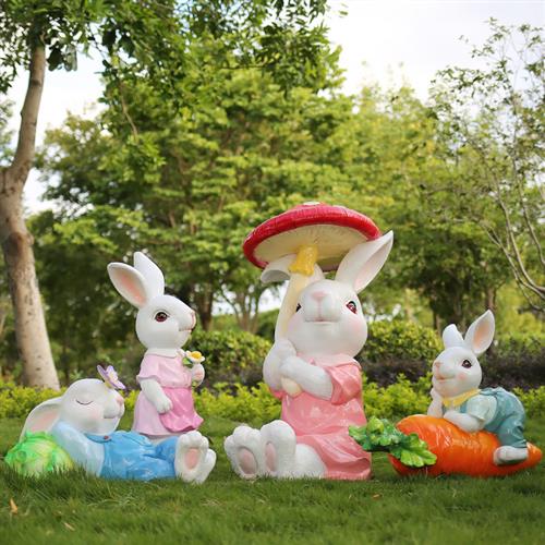 户外花园草坪园林景观小品装饰小区玻璃钢雕塑幼儿园卡通兔子摆件