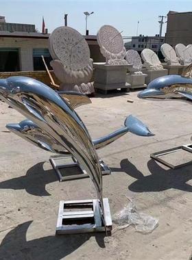 仿真小鱼抽象鱼雕塑售楼部水池装饰不锈钢切片鱼群海洋海豚摆件